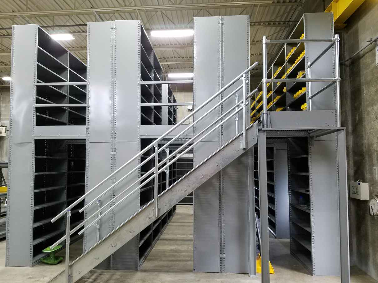 lyon-8000-series-two-level-shelving-with-mezzanine-installed